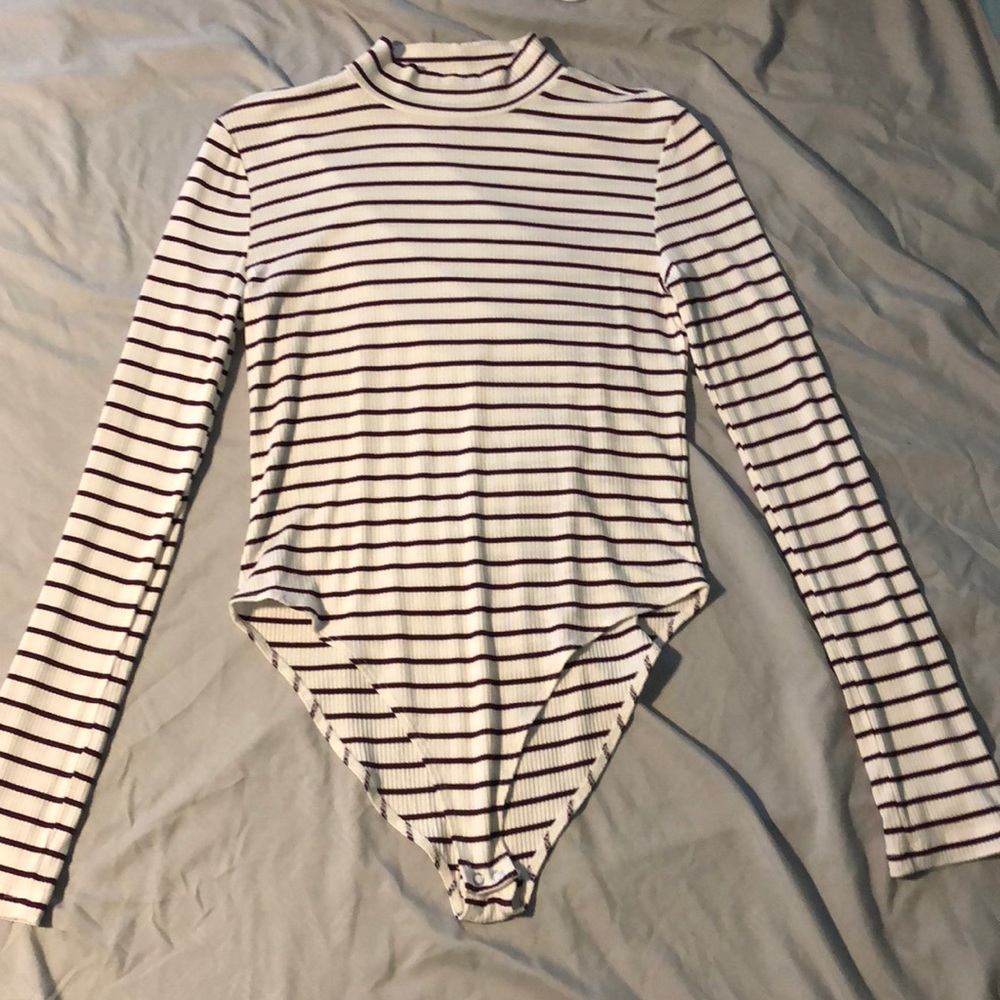 Striped Mock turtleneck bodysuit